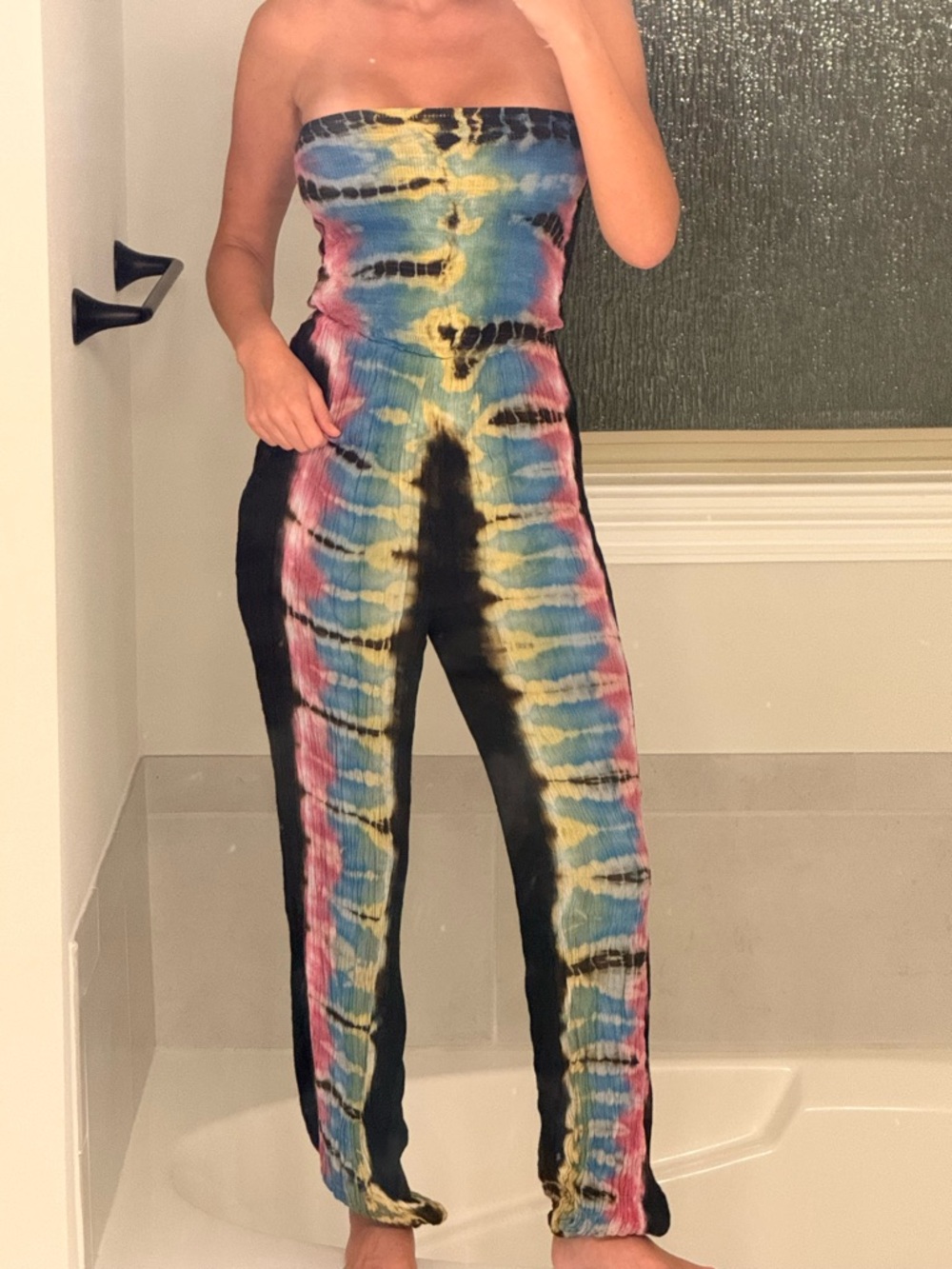 Strapless Tie-Dye One Piece Jumpsuit- Multicolor